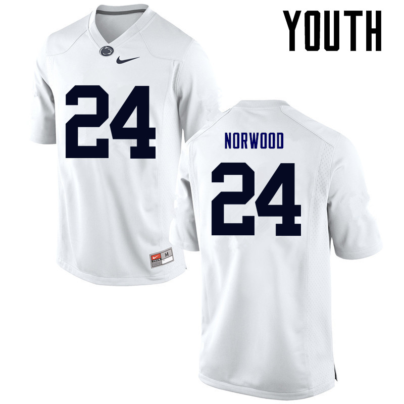 Youth Penn State Nittany Lions #24 Jordan Norwood College Football Jerseys-White - Click Image to Close